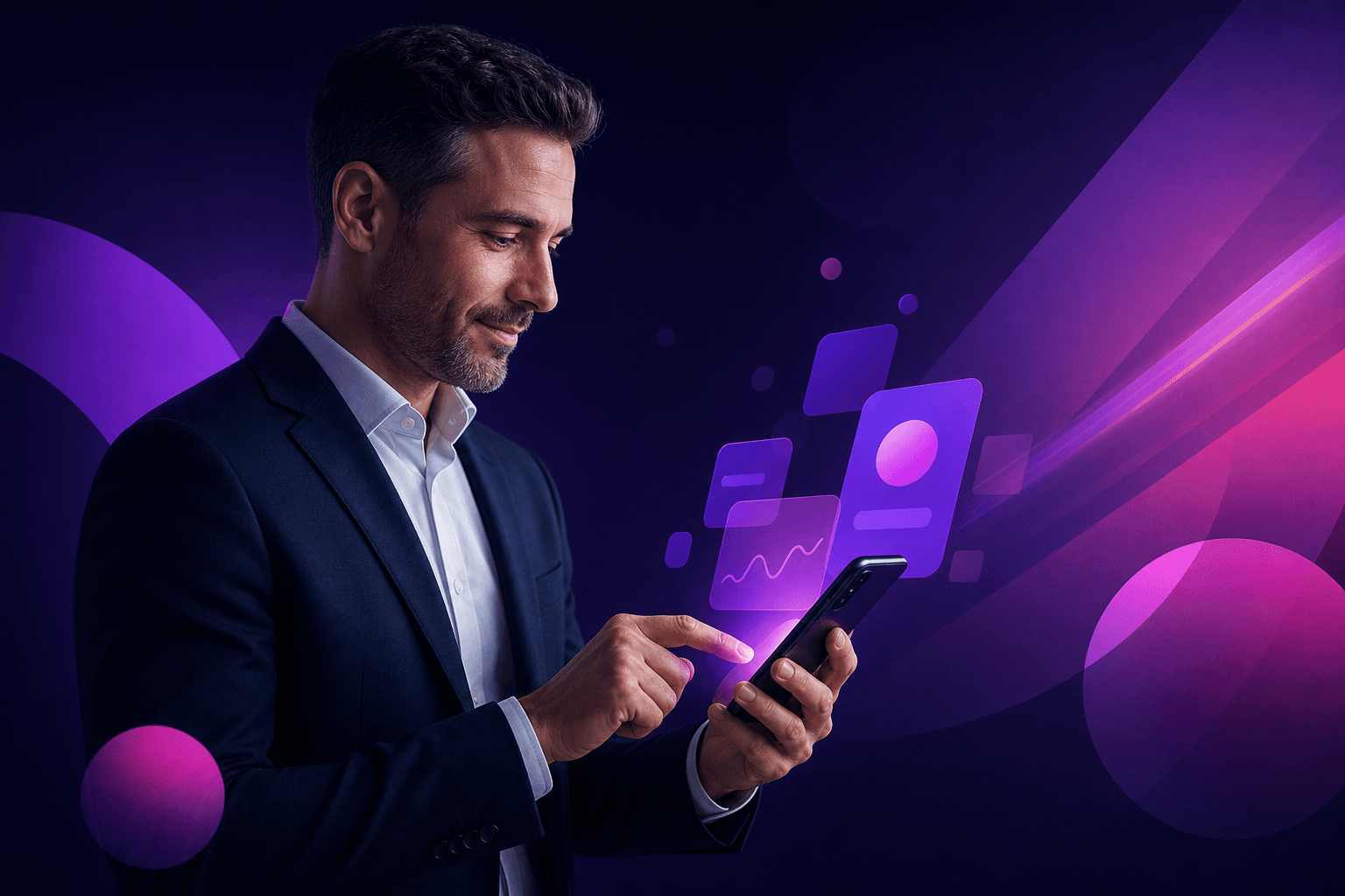 Pessoa usando smartphone com interface de aplicativo aberto